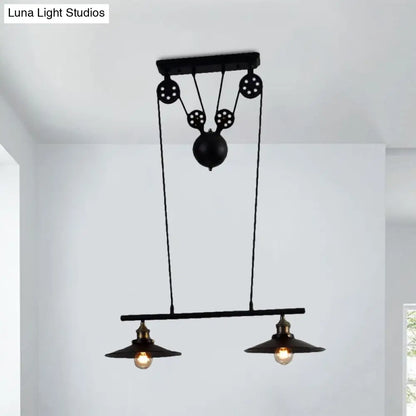 DecorBites™ Industrial Style Metal Island Pendant Light with Flared Shade - 2/3 Bulbs, Black Finish, Indoor Hanging Lamp