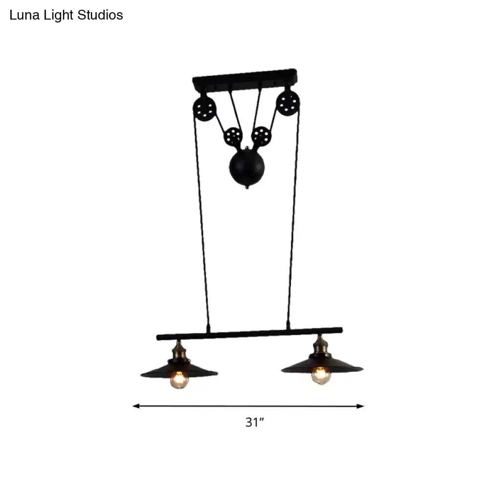 DecorBites™ Industrial Style Metal Island Pendant Light with Flared Shade - 2/3 Bulbs, Black Finish, Indoor Hanging Lamp
