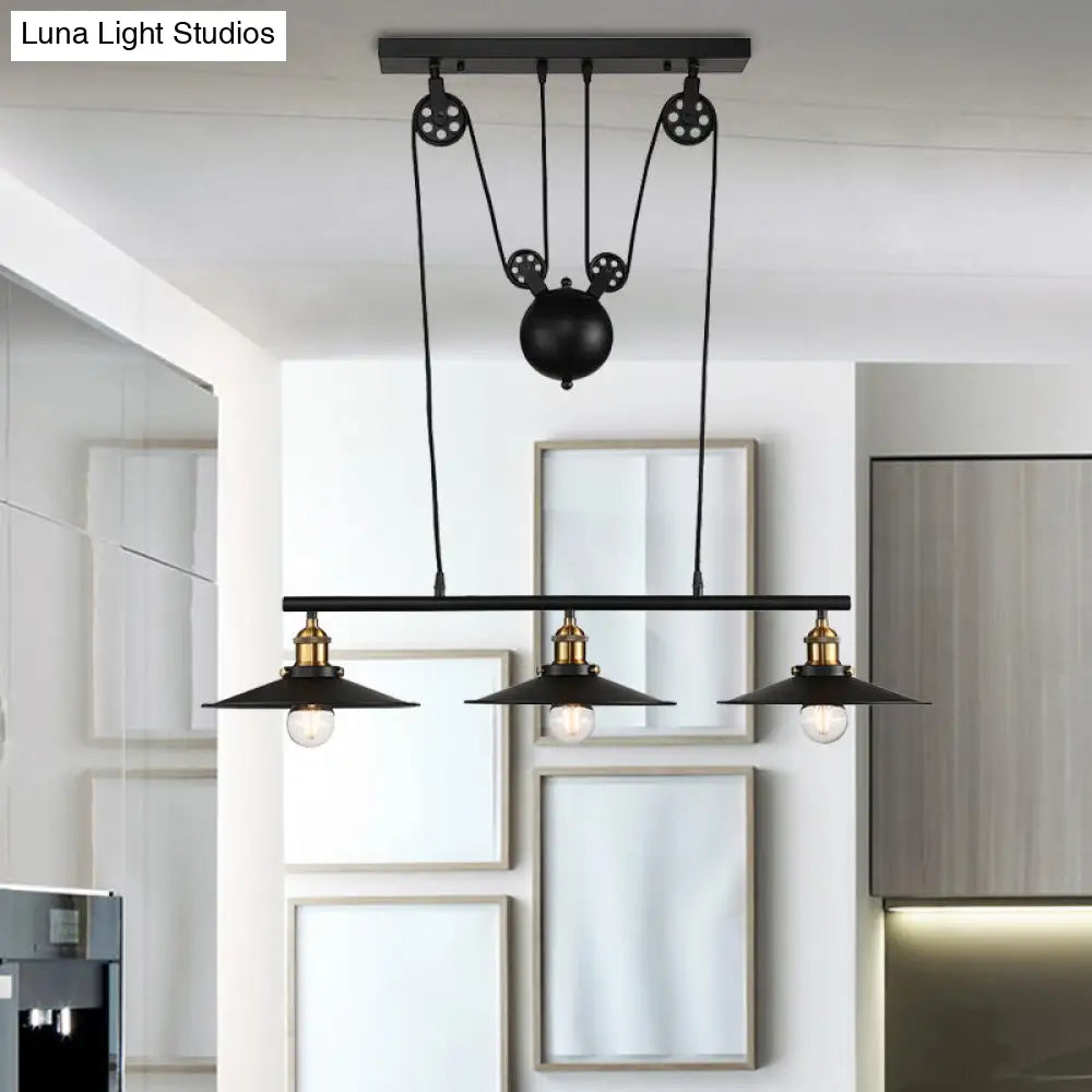 DecorBites™ Industrial Style Metal Island Pendant Light with Flared Shade - 2/3 Bulbs, Black Finish, Indoor Hanging Lamp