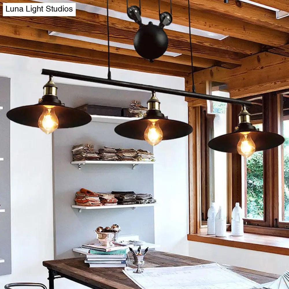 DecorBites™ Industrial Style Metal Island Pendant Light with Flared Shade - 2/3 Bulbs, Black Finish, Indoor Hanging Lamp