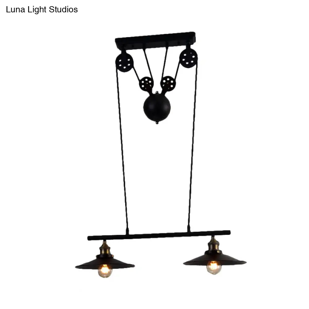 DecorBites™ Industrial Style Metal Island Pendant Light with Flared Shade - 2/3 Bulbs, Black Finish, Indoor Hanging Lamp