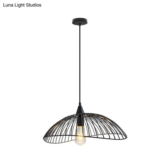 Industrial Style Metal Kitchen Suspension Light with Waveforms Design - Black, 8"/19.5" Dia, 1 Head