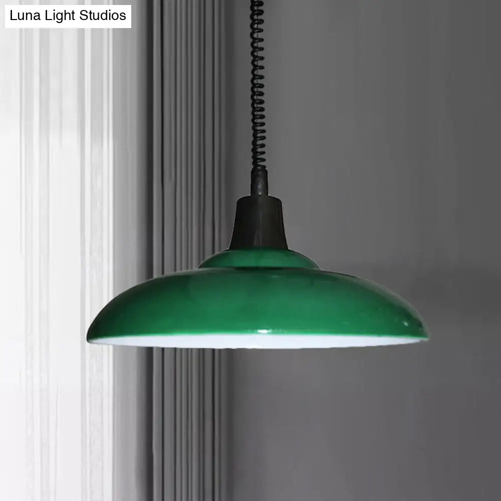 Industrial Style Metal Pendant Light with Adjustable Cord - Black/Green Bowl Shade, 1 Light - Perfect for Living Room