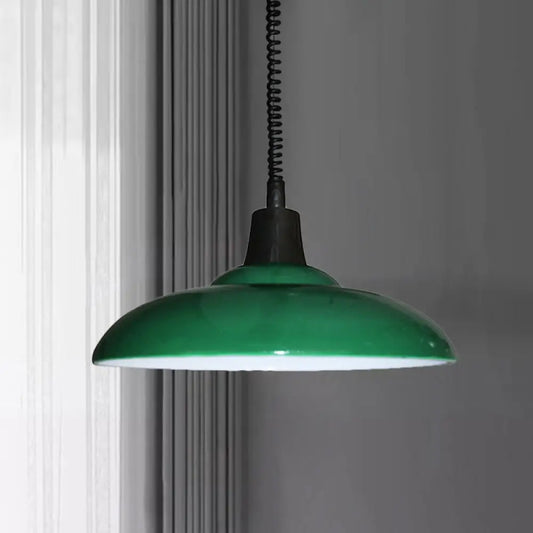 Industrial Style Metal Pendant Light with Adjustable Cord - Black/Green Bowl Shade, 1 Light - Perfect for Living Room