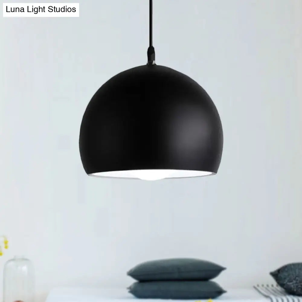 Industrial Style Metallic 1 Head Hanging Pendant Lamp - Black Globe Shade, 8"/10"/14" Width - Perfect for Kitchen