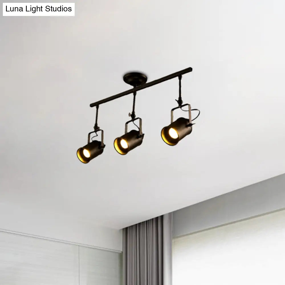 DecorBites™ DecorBites™ Industrial Style Metallic Cylinder Dining Room Semi-Flush Light Track Fixture - Rotatable, Black/White, 1/2/3 Heads