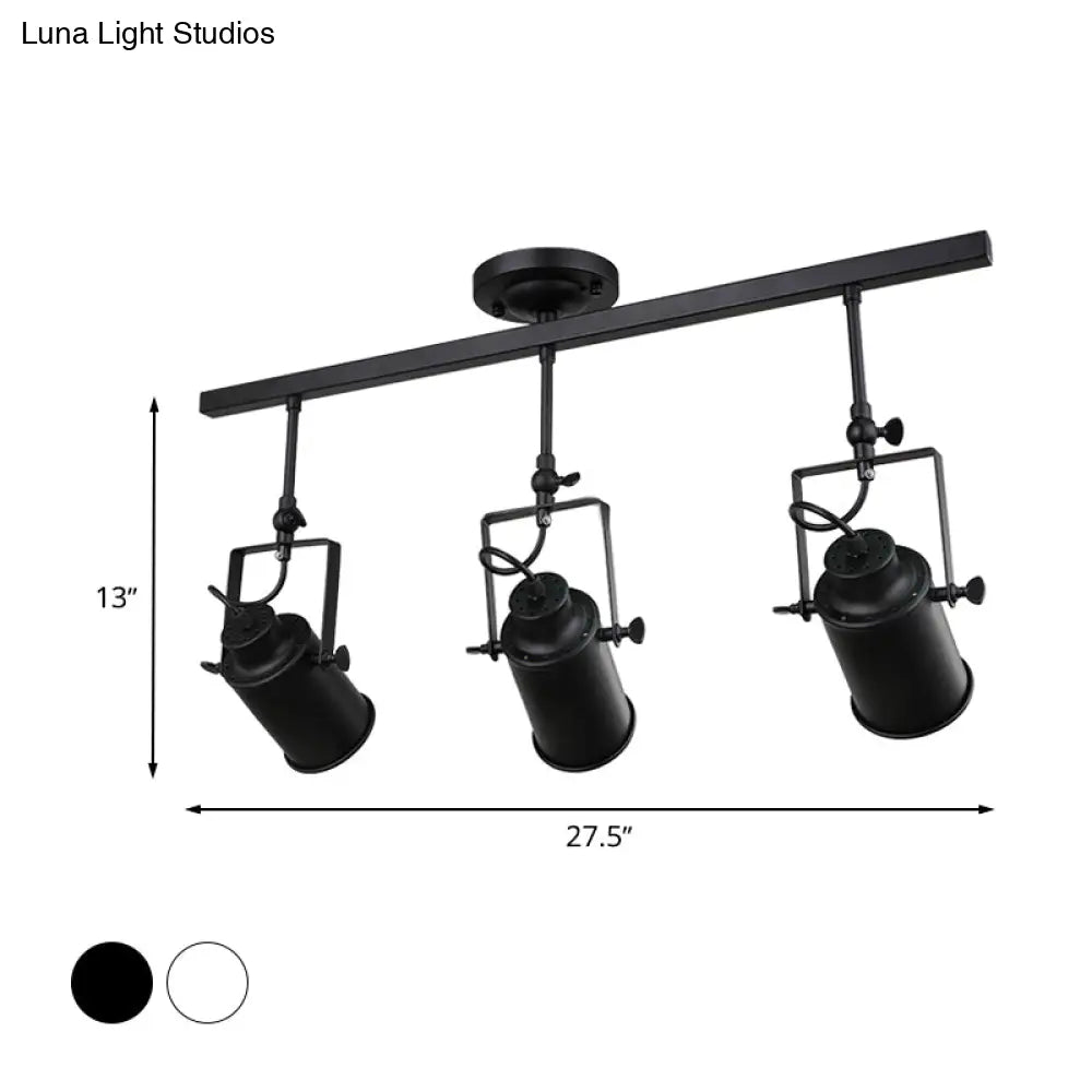 DecorBites™ DecorBites™ Industrial Style Metallic Cylinder Dining Room Semi-Flush Light Track Fixture - Rotatable, Black/White, 1/2/3 Heads