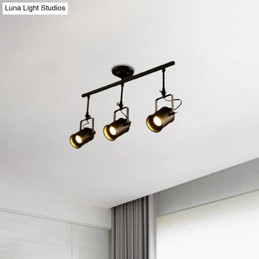 DecorBites™ DecorBites™ Industrial Style Metallic Cylinder Dining Room Semi-Flush Light Track Fixture - Rotatable, Black/White, 1/2/3 Heads