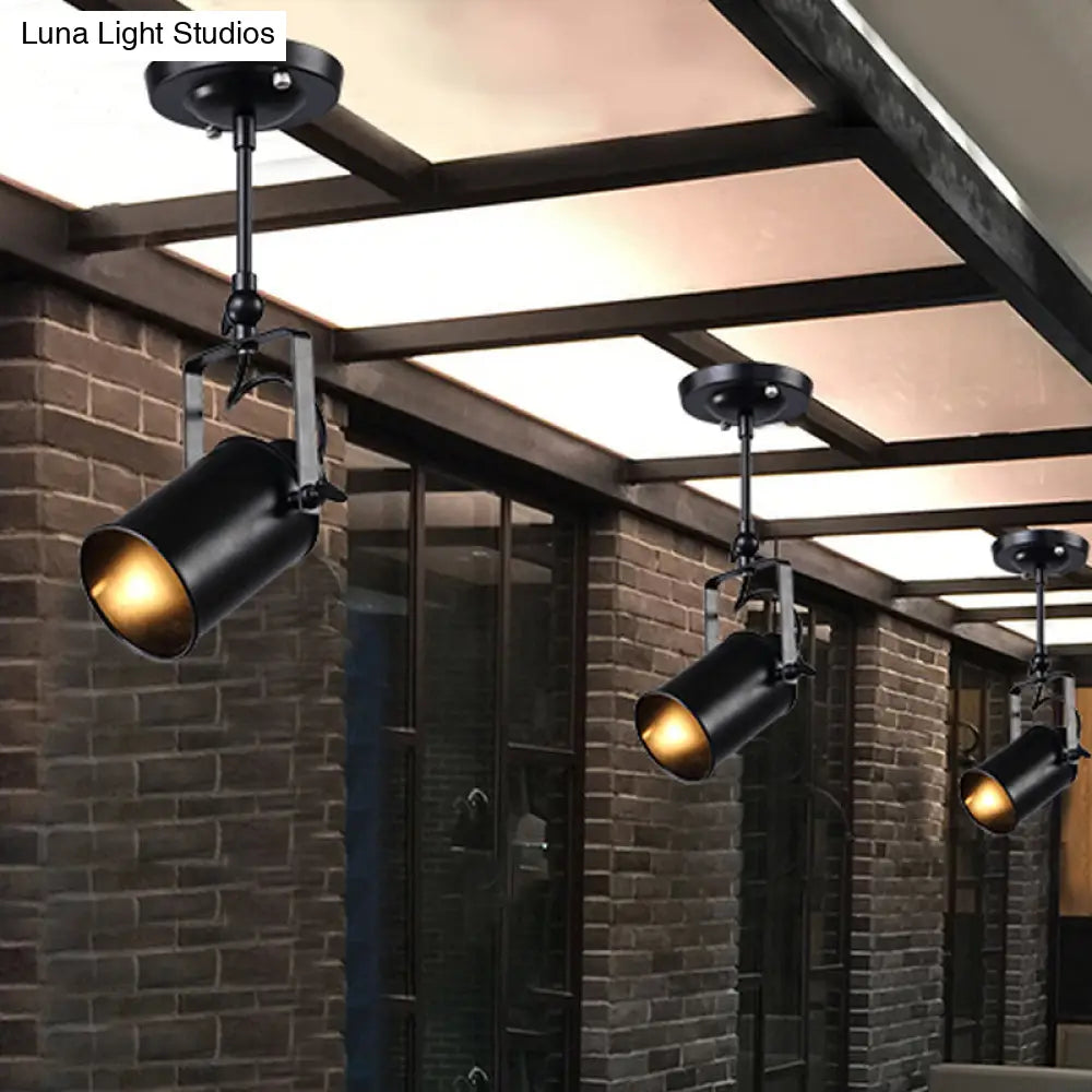 DecorBites™ DecorBites™ Industrial Style Metallic Cylinder Dining Room Semi-Flush Light Track Fixture - Rotatable, Black/White, 1/2/3 Heads