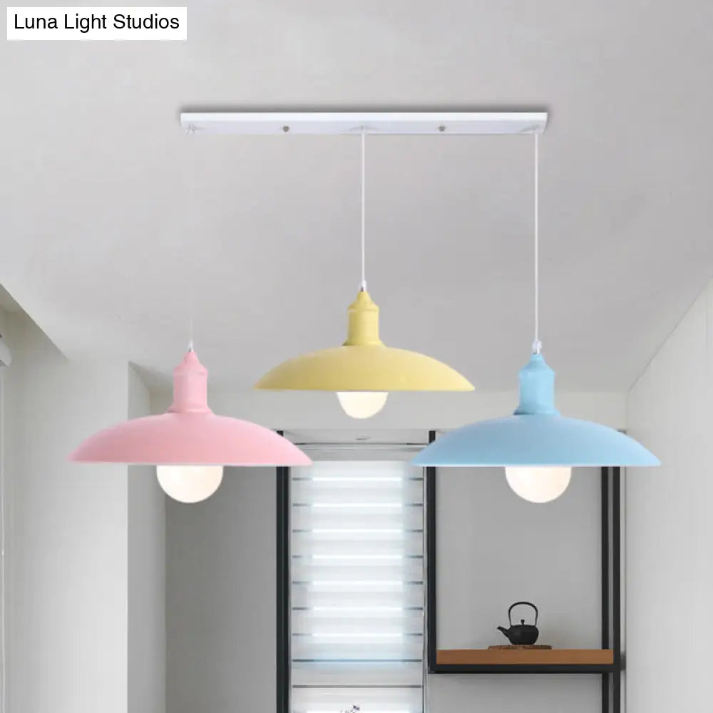 Industrial Style Metallic Kitchen Suspension Lamp - Multi Colored 3-Head Saucer/Dome Ceiling Light