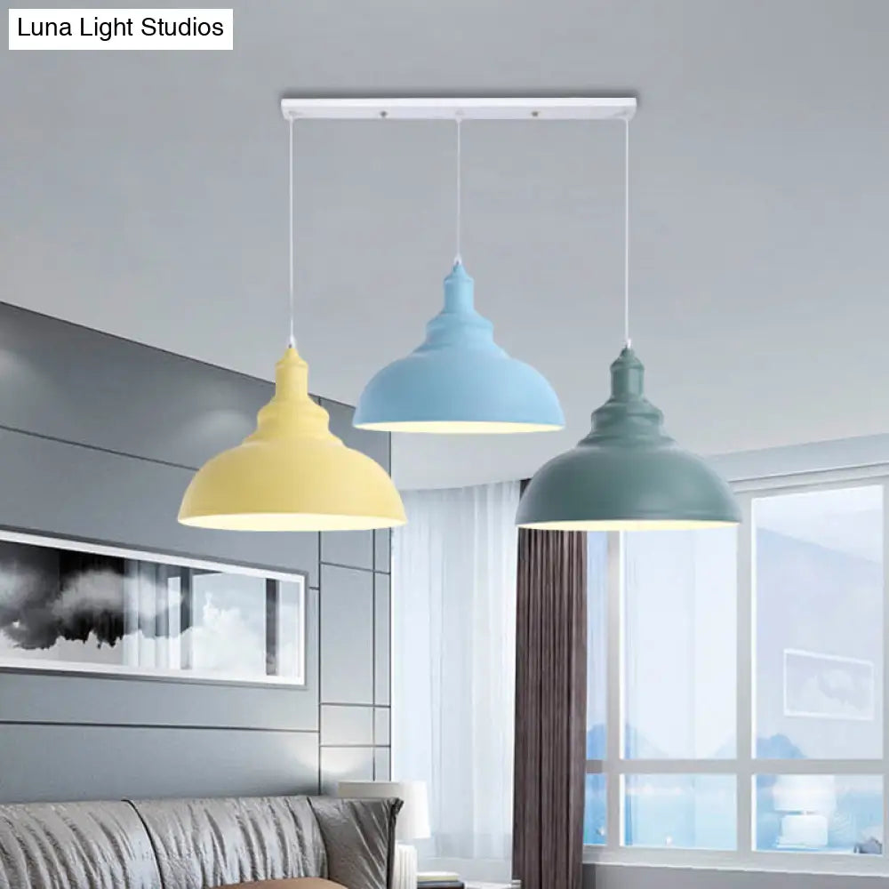 Industrial Style Metallic Kitchen Suspension Lamp - Multi Colored 3-Head Saucer/Dome Ceiling Light