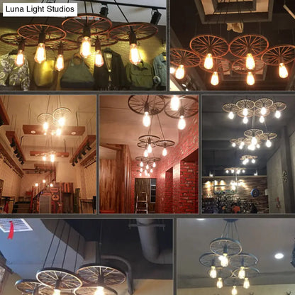 Industrial Style Metallic Multi-Light Pendant with Wheel Design - Perfect for Restaurants