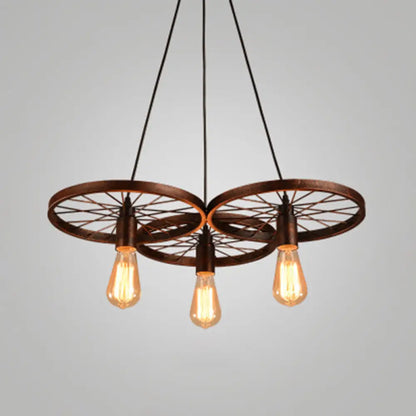 Industrial Style Metallic Multi-Light Pendant with Wheel Design - Perfect for Restaurants