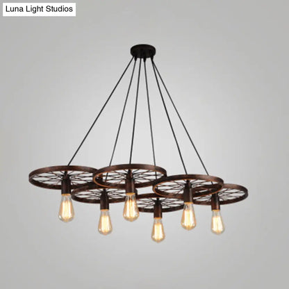 Industrial Style Metallic Multi-Light Pendant with Wheel Design - Perfect for Restaurants