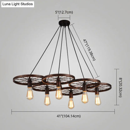 Industrial Style Metallic Multi-Light Pendant with Wheel Design - Perfect for Restaurants