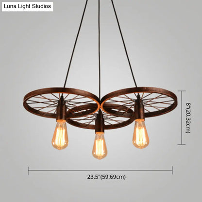 Industrial Style Metallic Multi-Light Pendant with Wheel Design - Perfect for Restaurants