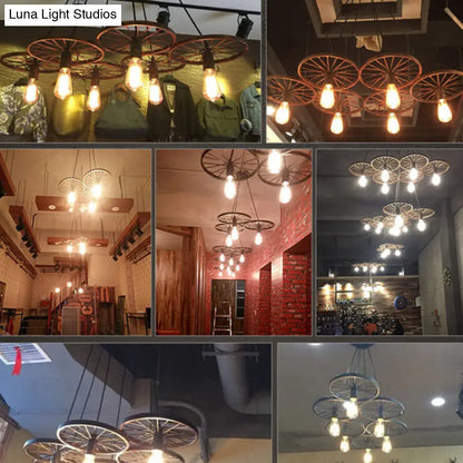 Industrial Style Metallic Multi-Light Pendant with Wheel Design - Perfect for Restaurants