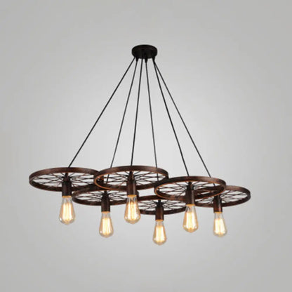 Industrial Style Metallic Multi-Light Pendant with Wheel Design - Perfect for Restaurants