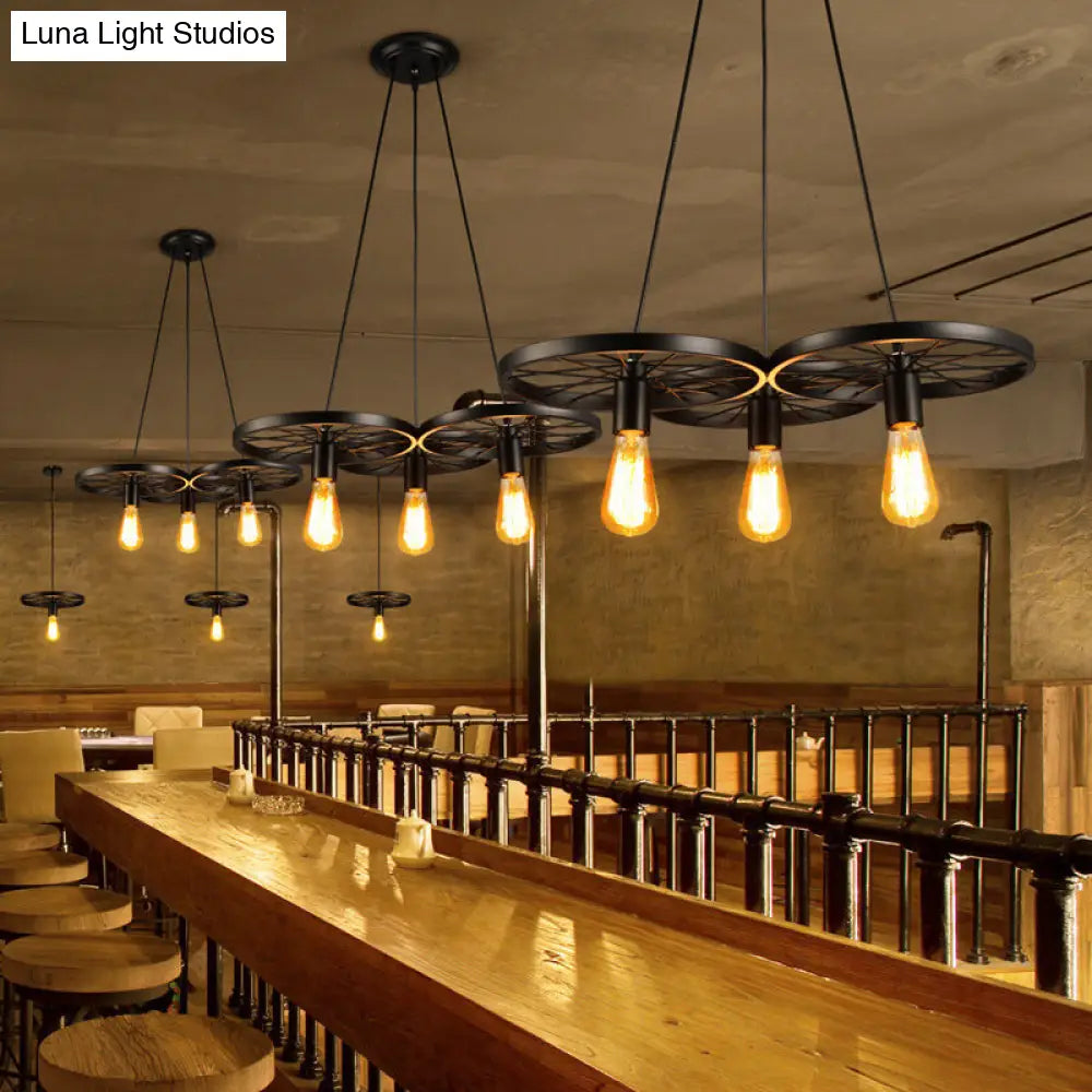 Industrial Style Metallic Multi-Light Pendant with Wheel Design - Perfect for Restaurants