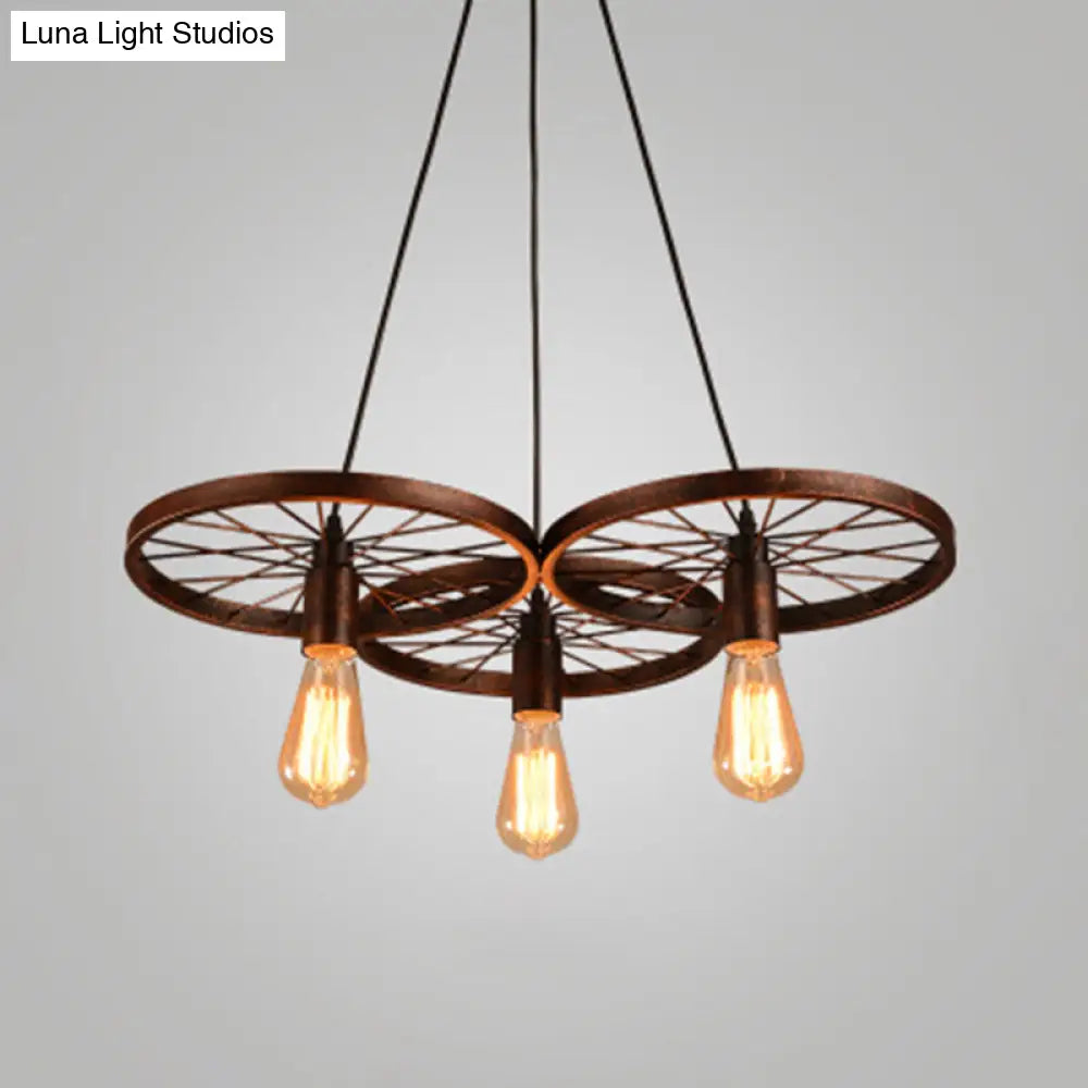 Industrial Style Metallic Multi-Light Pendant with Wheel Design - Perfect for Restaurants