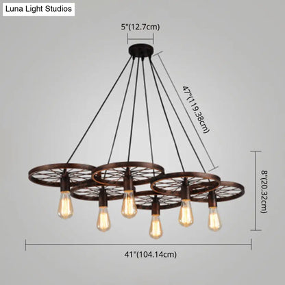 Industrial Style Metallic Multi-Light Pendant with Wheel Design - Perfect for Restaurants