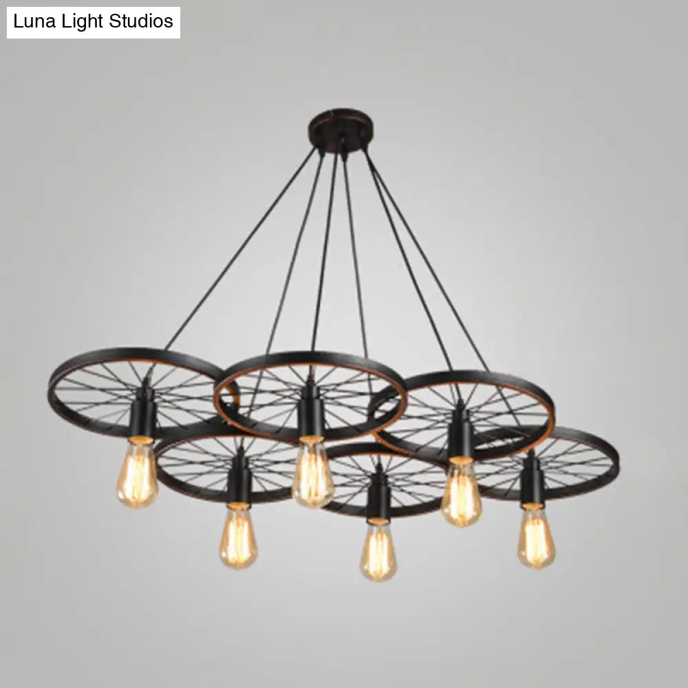 Industrial Style Metallic Multi-Light Pendant with Wheel Design - Perfect for Restaurants