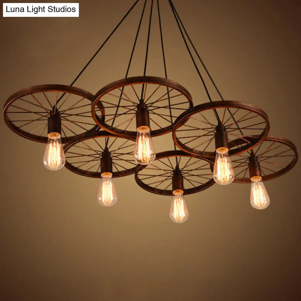 Industrial Style Metallic Multi-Light Pendant with Wheel Design - Perfect for Restaurants