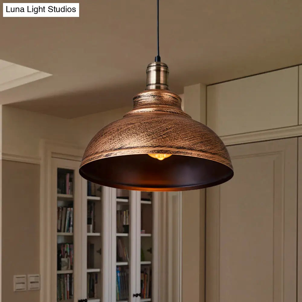 Industrial Style Metallic Pendant Ceiling Light - 12"/14"/16" Dia, 1 Light, Bowl Shade, Black/White Inner