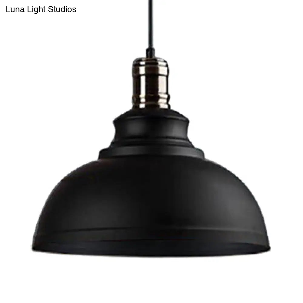 Industrial Style Metallic Pendant Ceiling Light - 12"/14"/16" Dia, 1 Light, Bowl Shade, Black/White Inner