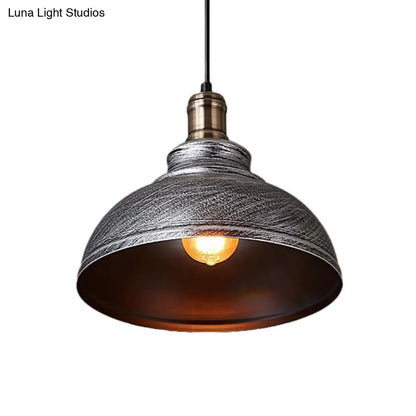 Industrial Style Metallic Pendant Ceiling Light - 12"/14"/16" Dia, 1 Light, Bowl Shade, Black/White Inner