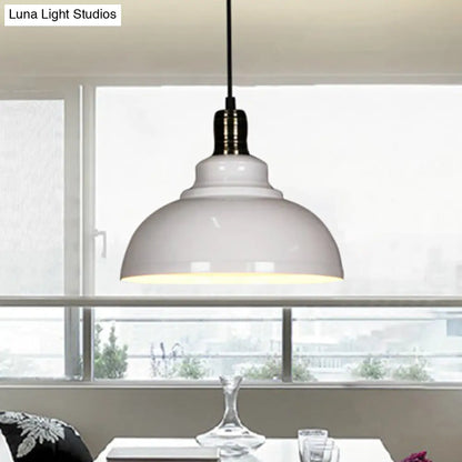 Industrial Style Metallic Pendant Ceiling Light - 12"/14"/16" Dia, 1 Light, Bowl Shade, Black/White Inner