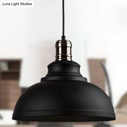 Industrial Style Metallic Pendant Ceiling Light - 12"/14"/16" Dia, 1 Light, Bowl Shade, Black/White Inner