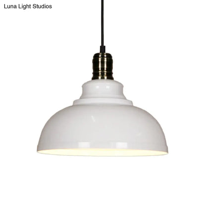 Industrial Style Metallic Pendant Ceiling Light - 12"/14"/16" Dia, 1 Light, Bowl Shade, Black/White Inner