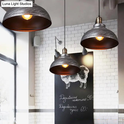 Industrial Style Metallic Pendant Ceiling Light - 12"/14"/16" Dia, 1 Light, Bowl Shade, Black/White Inner