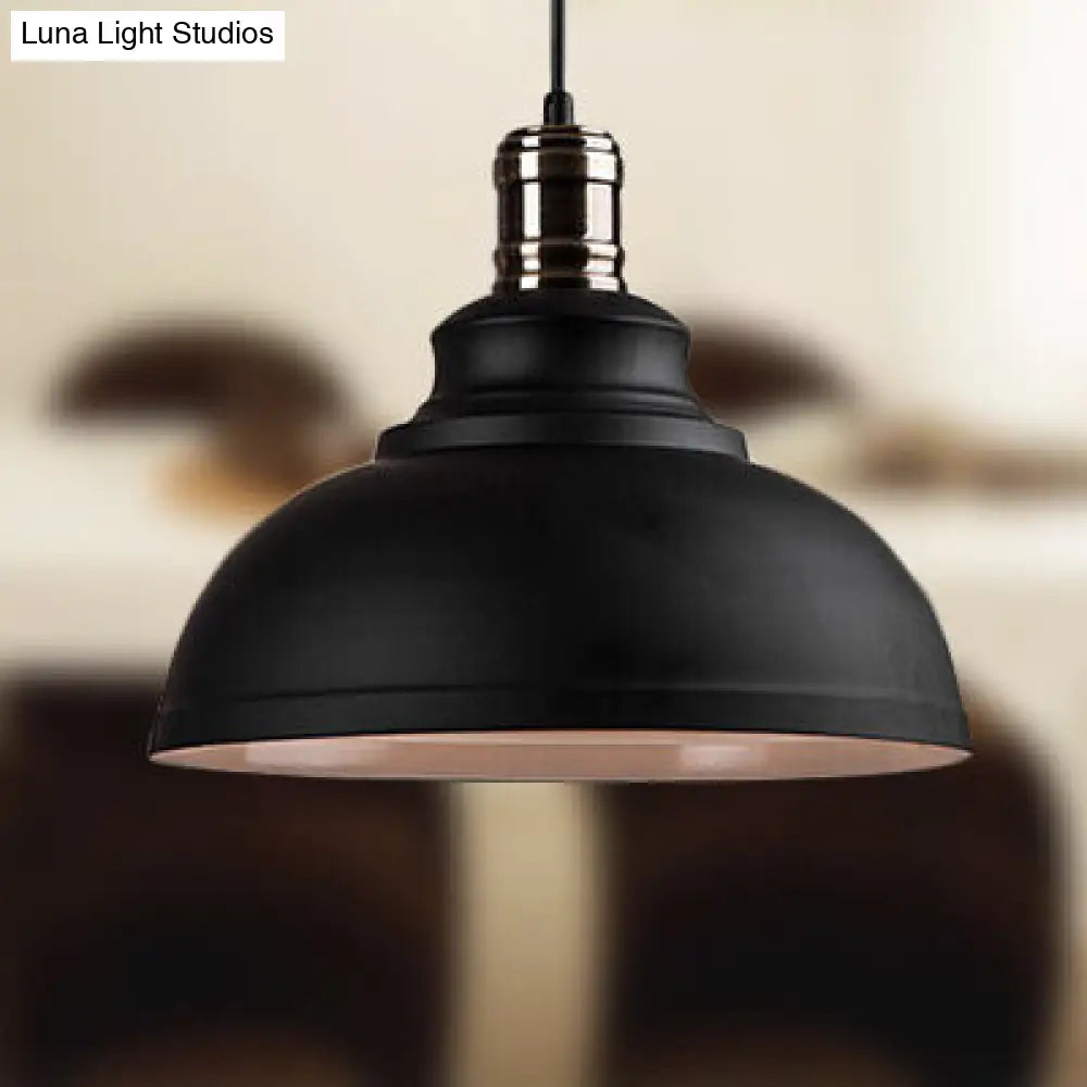 Industrial Style Metallic Pendant Ceiling Light - 12"/14"/16" Dia, 1 Light, Bowl Shade, Black/White Inner