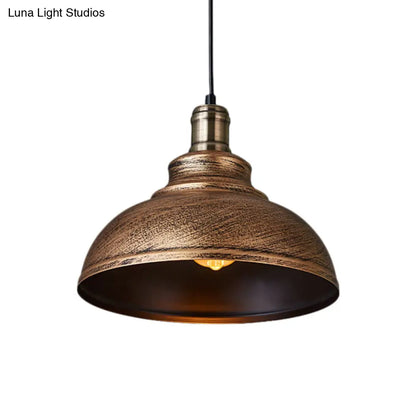 Industrial Style Metallic Pendant Ceiling Light - 12"/14"/16" Dia, 1 Light, Bowl Shade, Black/White Inner