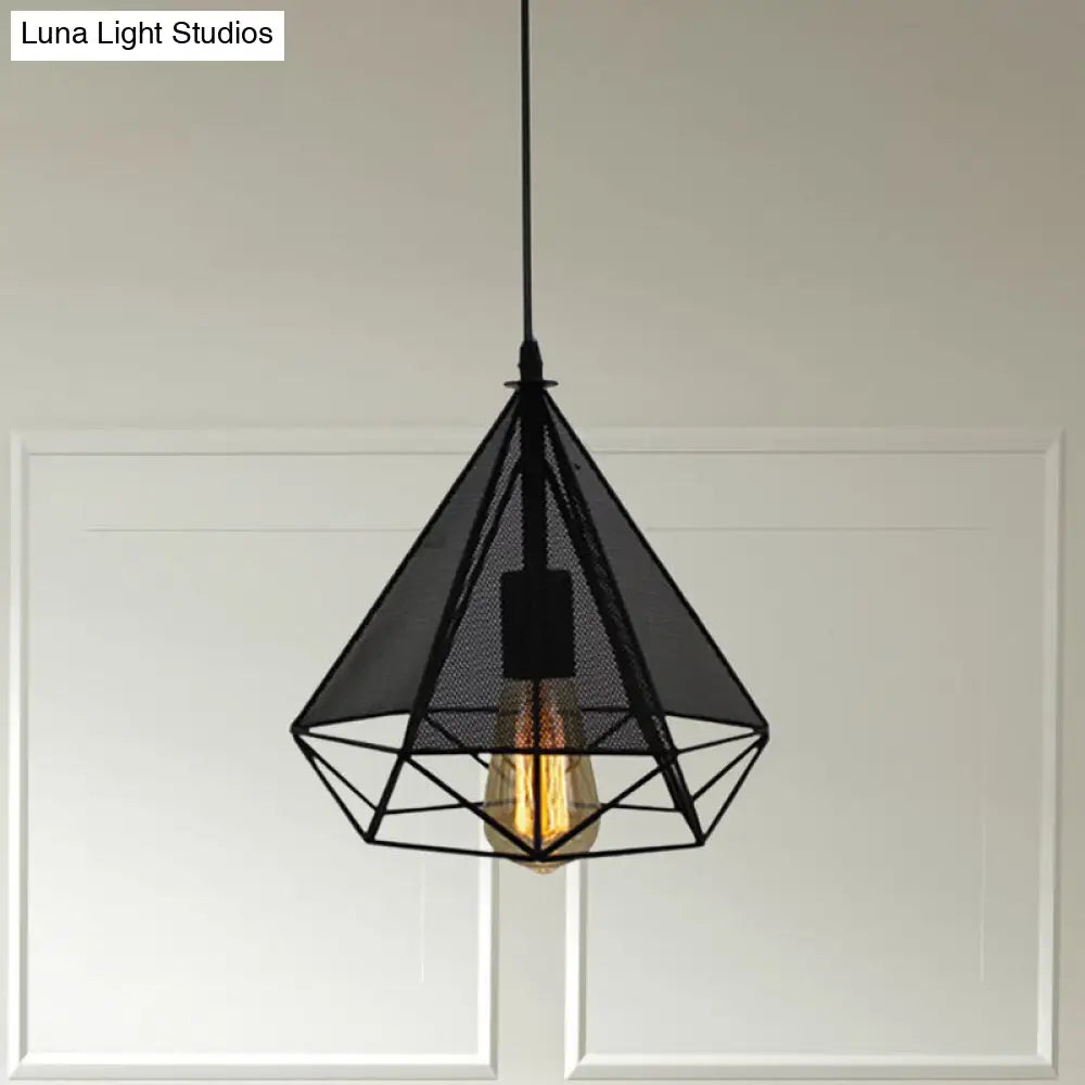 Industrial Style Metallic Pendant Lamp with Mesh Screen - Black Diamond Indoor Pendant Lighting