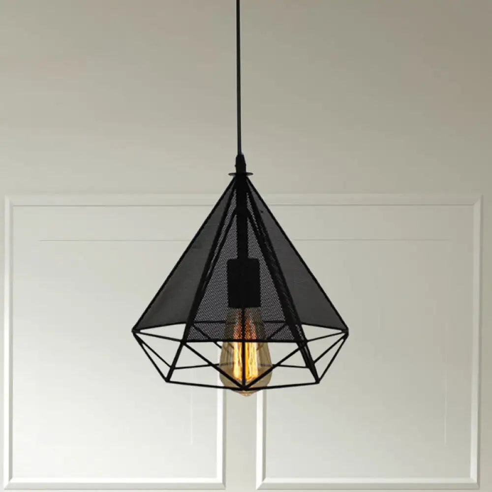 Industrial Style Metallic Pendant Lamp with Mesh Screen - Black Diamond Indoor Pendant Lighting