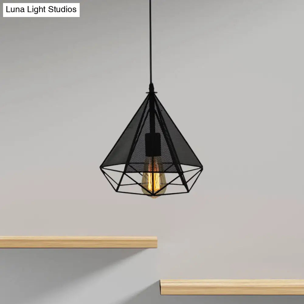 Industrial Style Metallic Pendant Lamp with Mesh Screen - Black Diamond Indoor Pendant Lighting