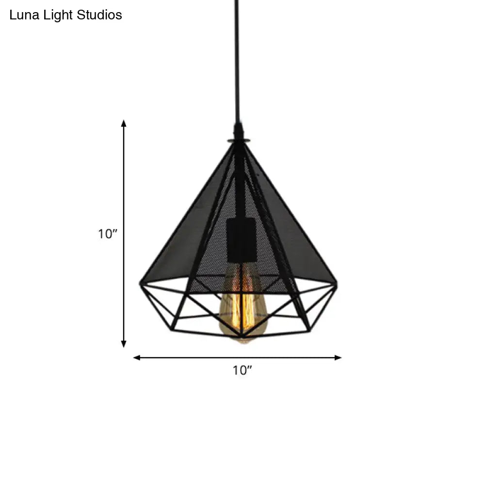 Industrial Style Metallic Pendant Lamp with Mesh Screen - Black Diamond Indoor Pendant Lighting