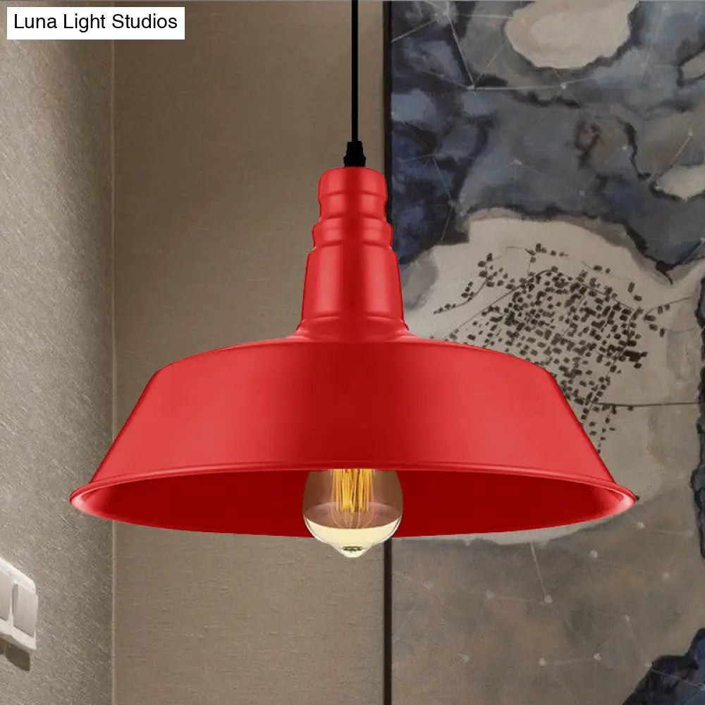 Industrial Style Metallic Pendant Lighting - 10"/14" Wide Barn Living Room - 1 Bulb Red/Green Ceiling Light Fixture