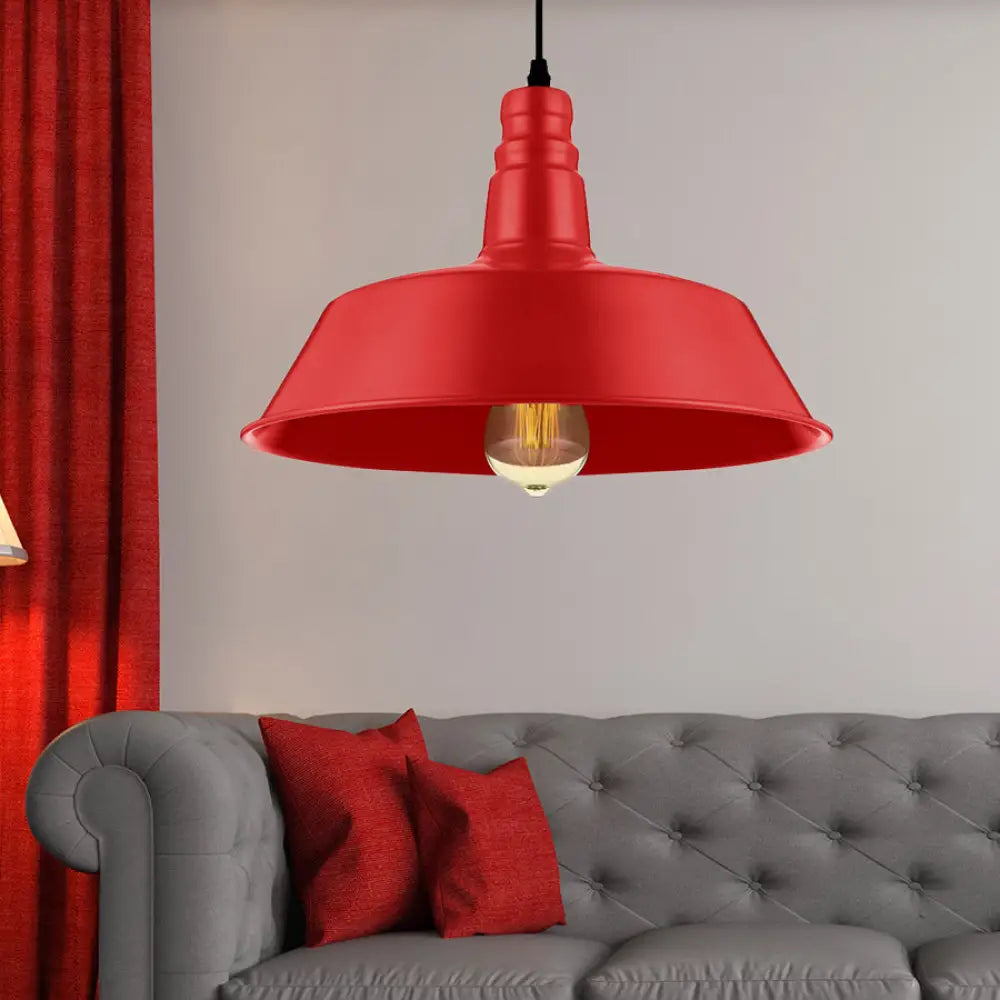 Industrial Style Metallic Pendant Lighting - 10"/14" Wide Barn Living Room - 1 Bulb Red/Green Ceiling Light Fixture