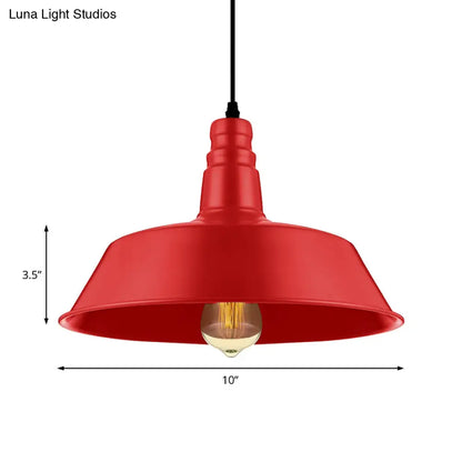 Industrial Style Metallic Pendant Lighting - 10"/14" Wide Barn Living Room - 1 Bulb Red/Green Ceiling Light Fixture