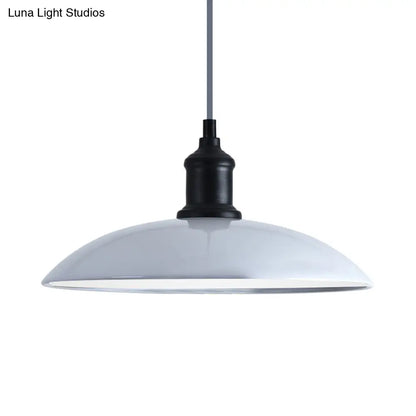 Industrial Style Metallic Saucer Pendant Light - 12.5"/16" W - 1 Light - Black/White - for Living Room Ceiling