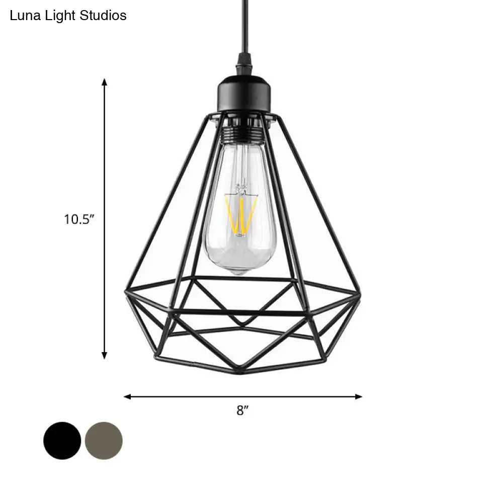 Industrial Style Mini Pendant Lighting with Cage Shade - 1 Light, Black/Bronze Metal Ceiling Lamp for Table