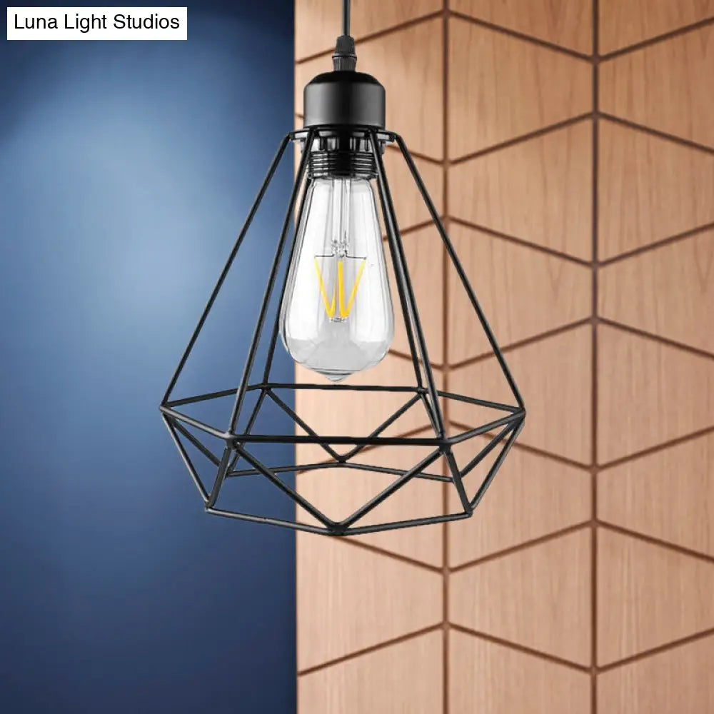 Industrial Style Mini Pendant Lighting with Cage Shade - 1 Light, Black/Bronze Metal Ceiling Lamp for Table