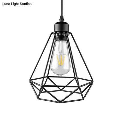 Industrial Style Mini Pendant Lighting with Cage Shade - 1 Light, Black/Bronze Metal Ceiling Lamp for Table