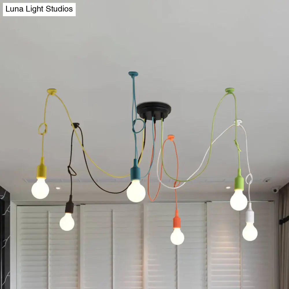 Industrial Style Multi Color Swag Pendant Light Fixture - 6 Lights, Restaurant Hanging Lamp (Black Finish)