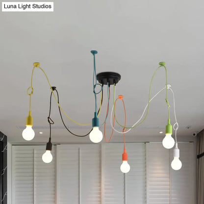 Industrial Style Multi Color Swag Pendant Light Fixture - 6 Lights, Restaurant Hanging Lamp (Black Finish)