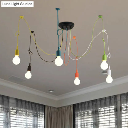 Industrial Style Multi Color Swag Pendant Light Fixture - 6 Lights, Restaurant Hanging Lamp (Black Finish)